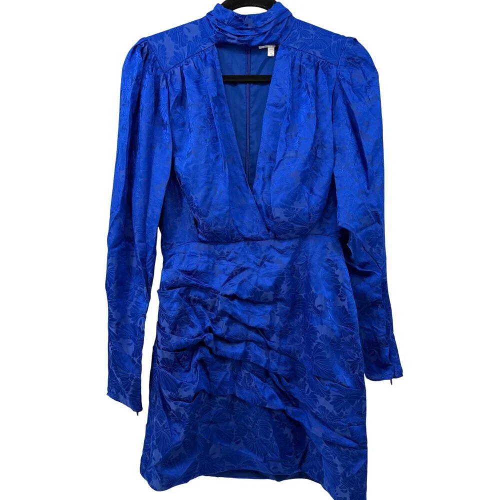 Ronny Kobo Virgo ruched floral satin sheath dress in blue silk blend, M - Picture 2 of 13